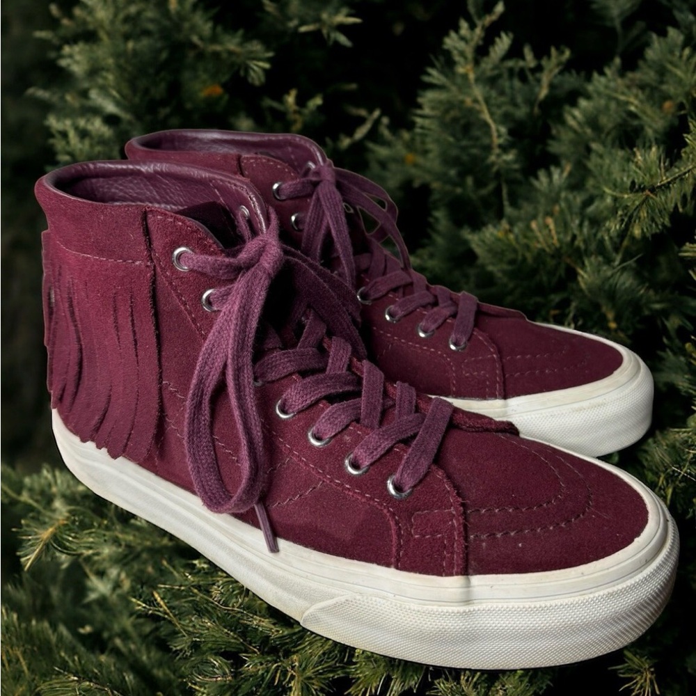 Burgundy Vans Suede Fringe High-Top Sneakers